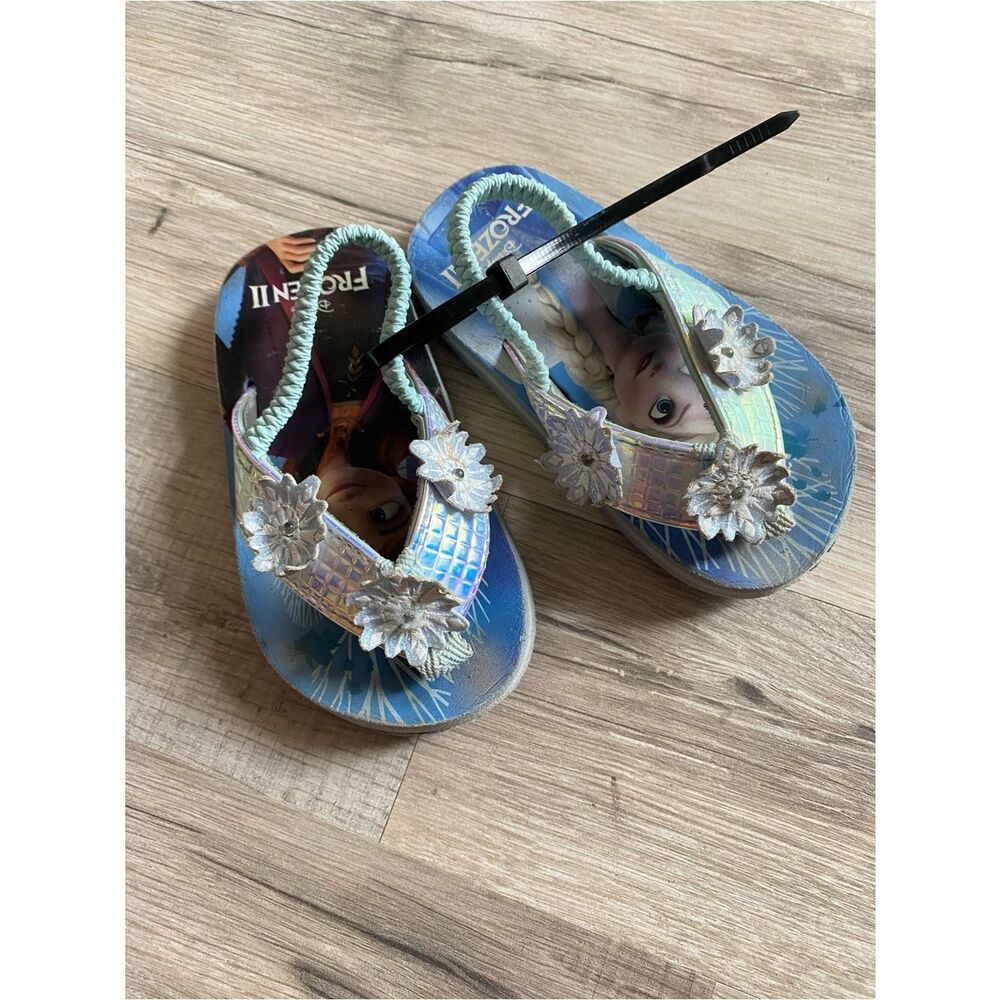 Disney Frozen Blue and Silver Flower Girls Flip Flop Sandals